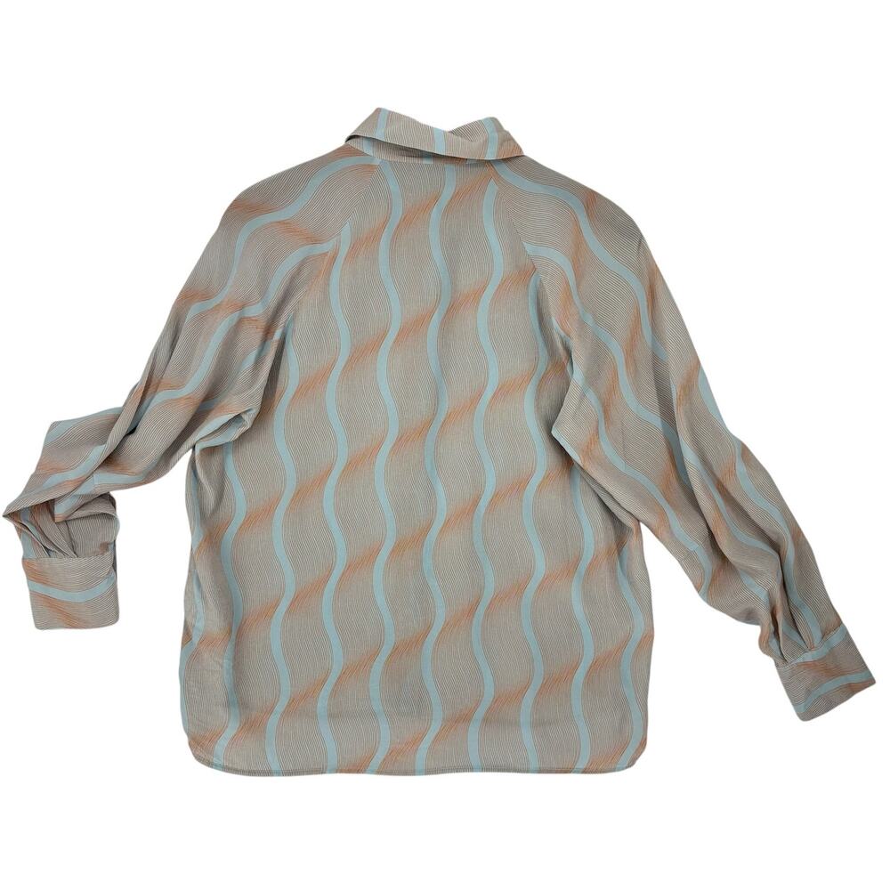 Vintage 60s Silk Blouse Abstract Womens Medium Mid Century Old Money Luxury - Picture 3 of 10
